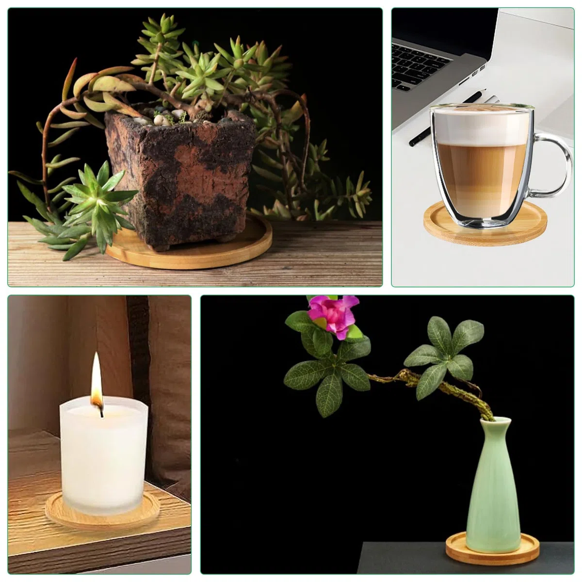 Piatti per Candela: 12 Pezzi Rotondi Piattini Decorativi in Bambù, Sottobicchieri in Legno per Battesimi, Vassoio Decorativo per Candele per Decorare o Come Articolo da Regalo (Diametro 9cm)