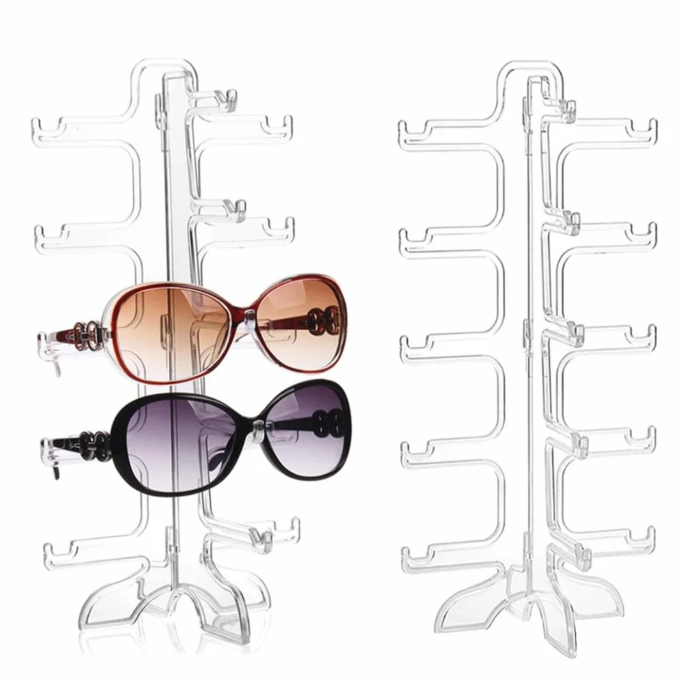 Guidre 2 Pezzi Supporto Per Occhiali da Sole, Espositore Occhiali 5 Strati, Supporto per Occhiali Multipli, Applicazione per la Conservazione di Occhiali da Sole, Specchio Piano (Trasparente)