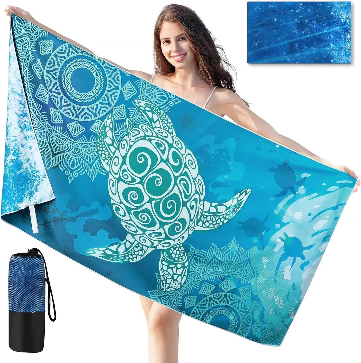 joyoldelf Telo Mare Microfibra Grande - 180x90 cm Telo Mare, XXL Asciugamano Mare Antisabbia, Teil Mare Grande Asciugatura Rapida, Stuoia Spiaggia Microfibra Leggero E Portatile（Tartarughe）