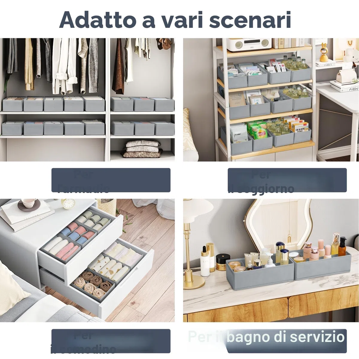 DIMJ 8 Pezzi Organizer Cassetti Armadio - Divisori Per Cassetti Intimo Non Tessuto, Organizzatore Armadio Scatola Pieghevole Salvaspazio per Calzini, Mutande, Cravatte, Oggetti Vari (Grigio Grafite)