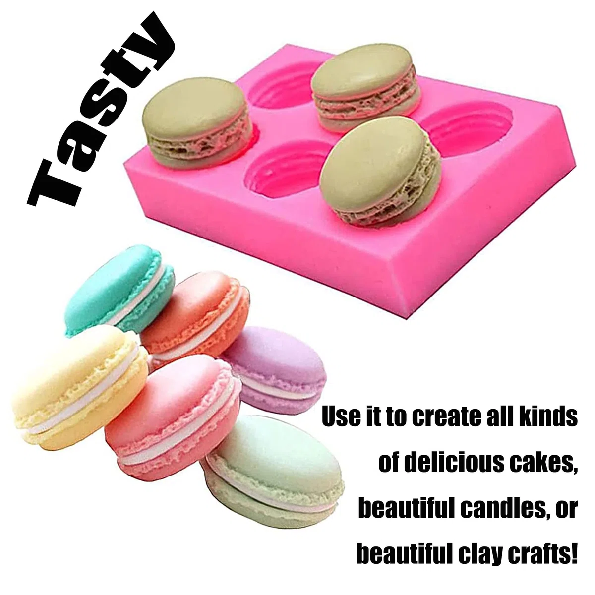 UYST Stampo in silicone Macarons 6 Fori Macaron Stampo Macaron Stampo in Silicone fai da te 12.5 x 8.5 x 2.2 cm per fai da te torte sapone lozione bomba da bagno candele cioccolato argilla polimerica