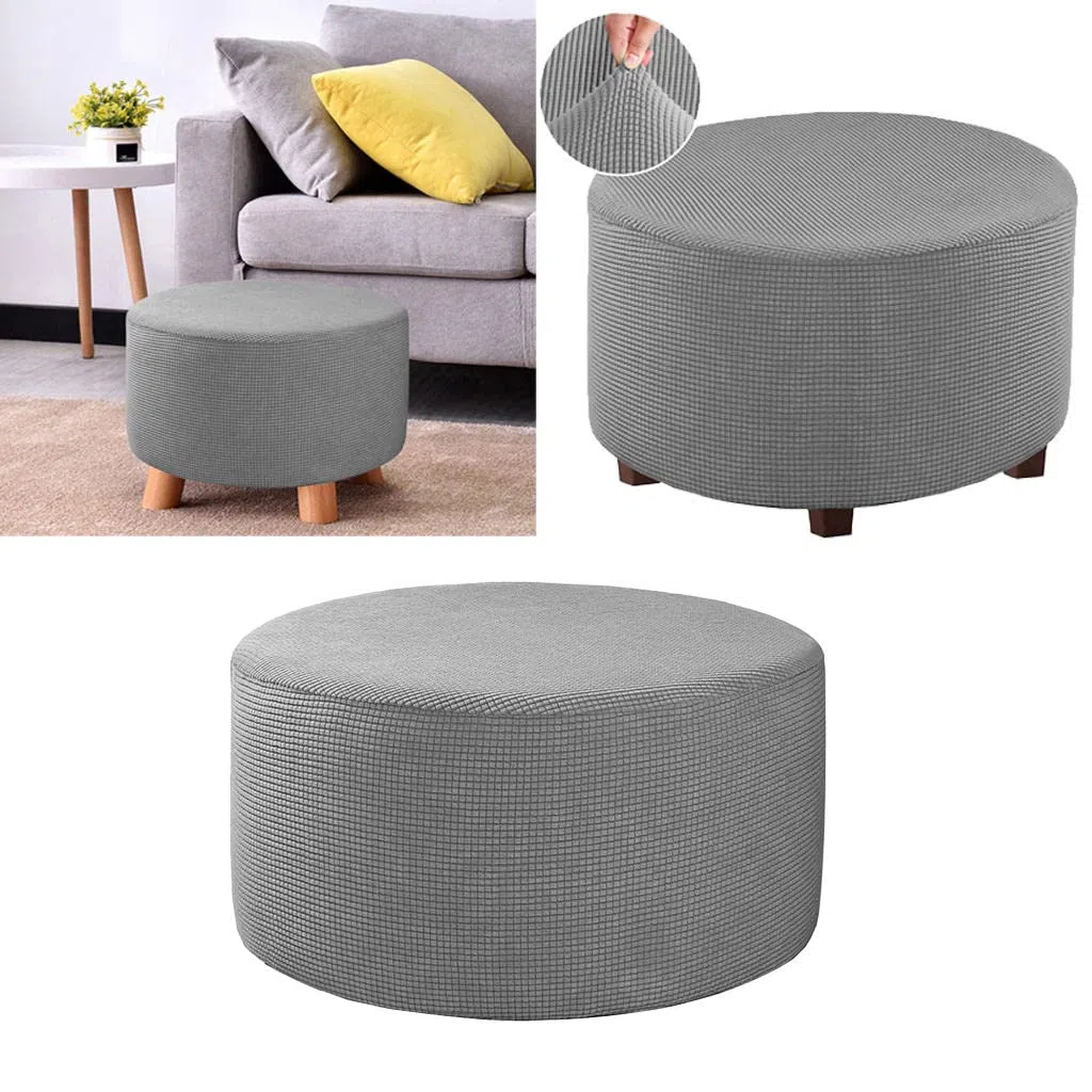 Baoblaze Ottoman Fodere Rotondo Poggiapiedi Poggiapiedi Protector Cover in Tessuto Elasticizzato di Stoccaggio Pouf Copre, di Alta Spandex Fodera Lavabile in - Grigio