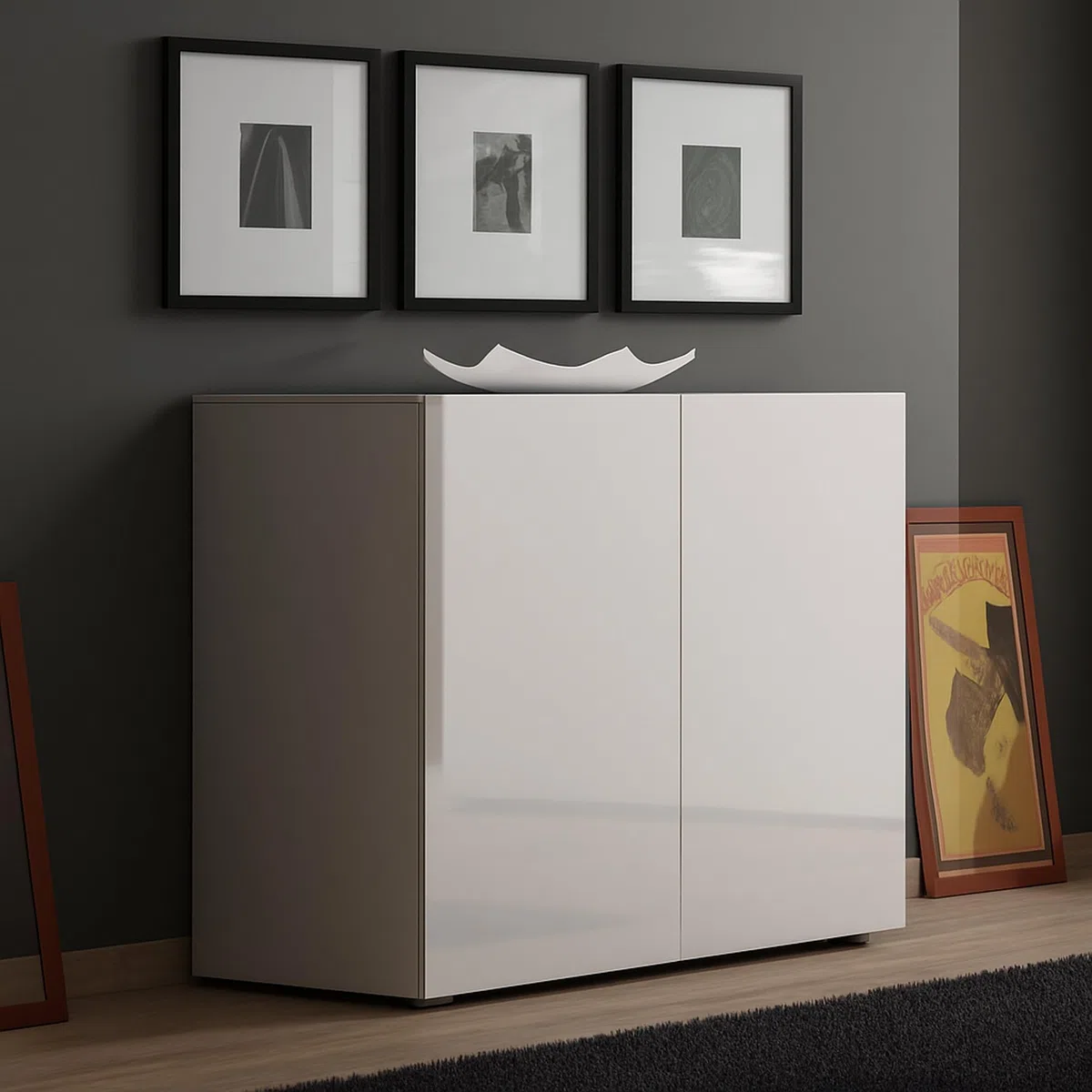 Dmora - Credenza Abeba, Buffet da soggiorno, Madia da salotto, Dispensa da cucina, Made in Italy, 90x38h79 cm, Bianco lucido