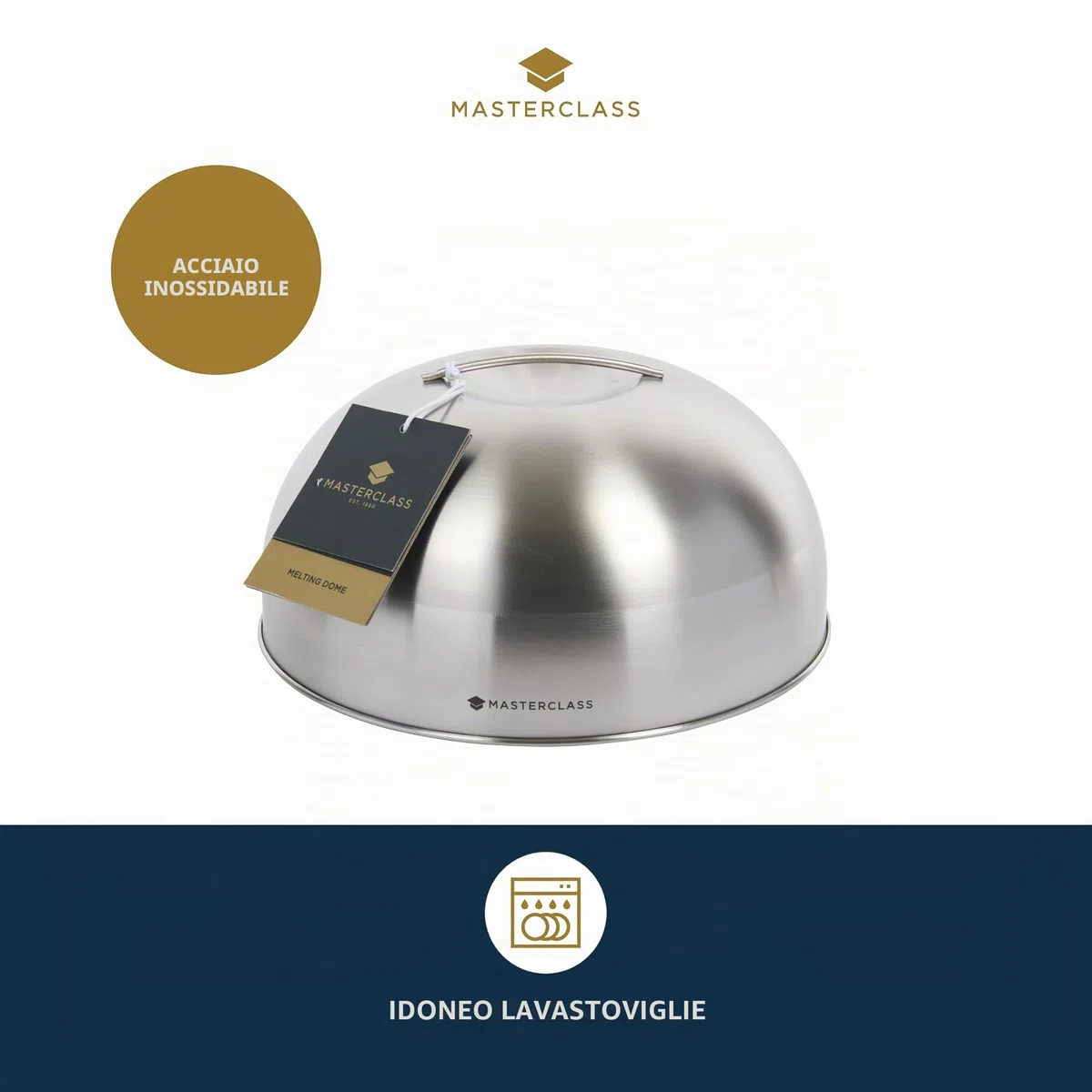MasterClass Cloche per Hamburger e per Sciogliere Il Formaggio, Acciaio Inox, 22,5 x 12 x 16 cm, Argento