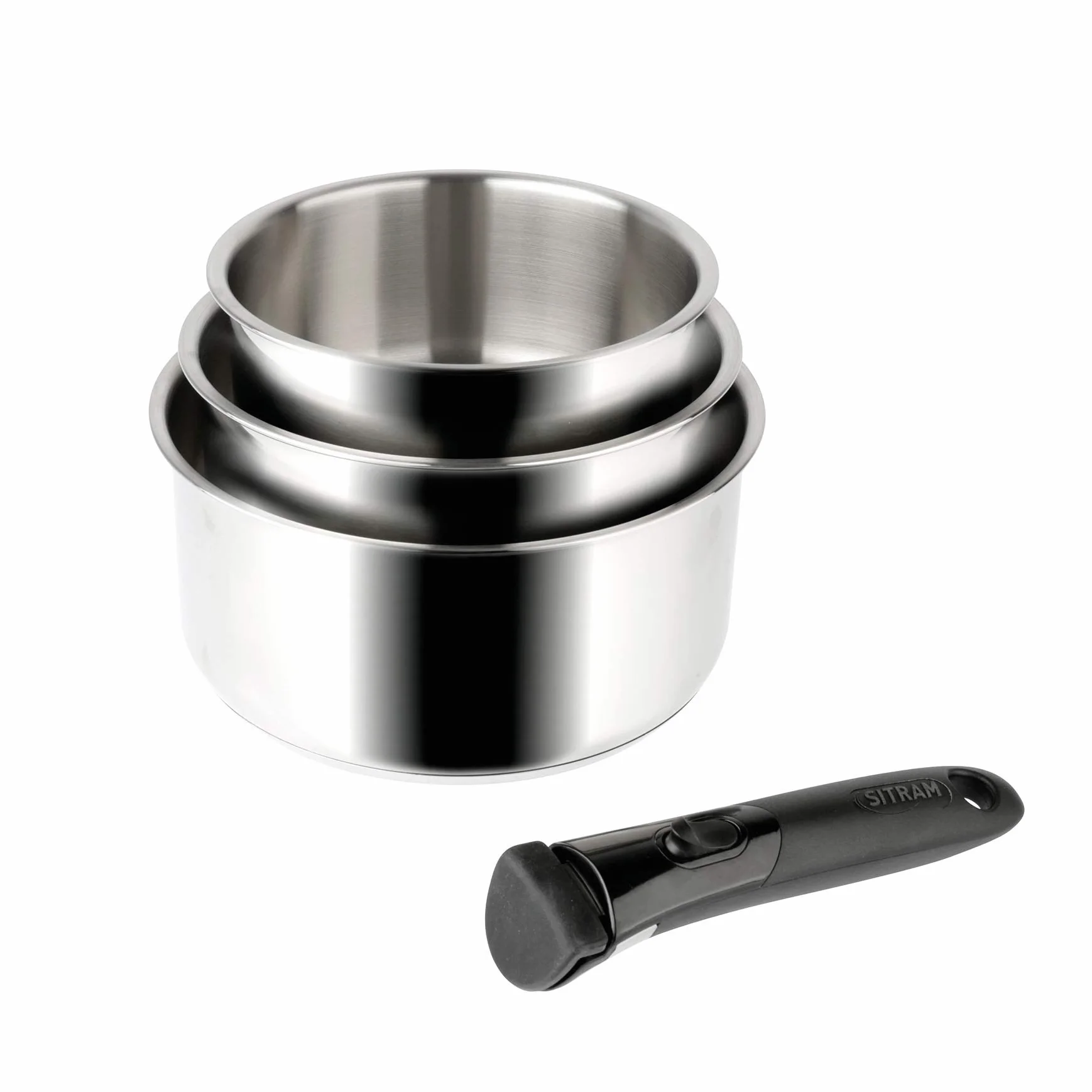 Sitram 713511 Set 3 pentole 16+18+20cm Sitramovible Arpege in acciaio inox, manico removibile-Tutte le fonti di calore compresa induzione