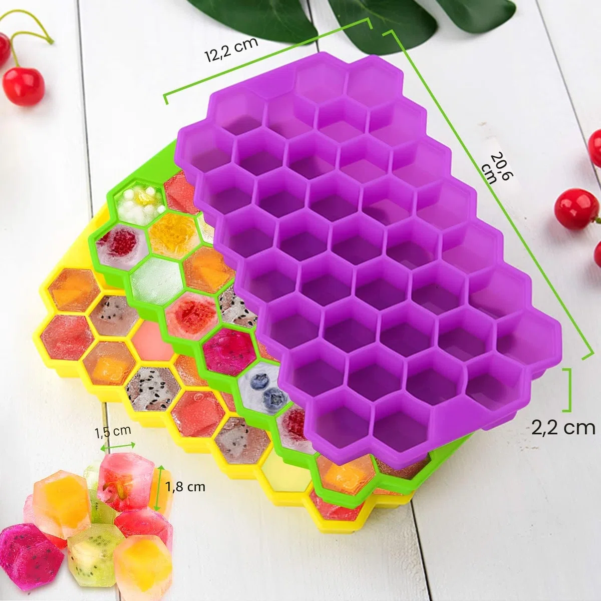 MOSOTECH Stampo Ghiaccio Silicone con Coperchio - 3 Pezzi Stampi Per Ghiaccio, Rilascio Facile per Ghiaccio - può Essere Utilizzato in Congelatore e Forno