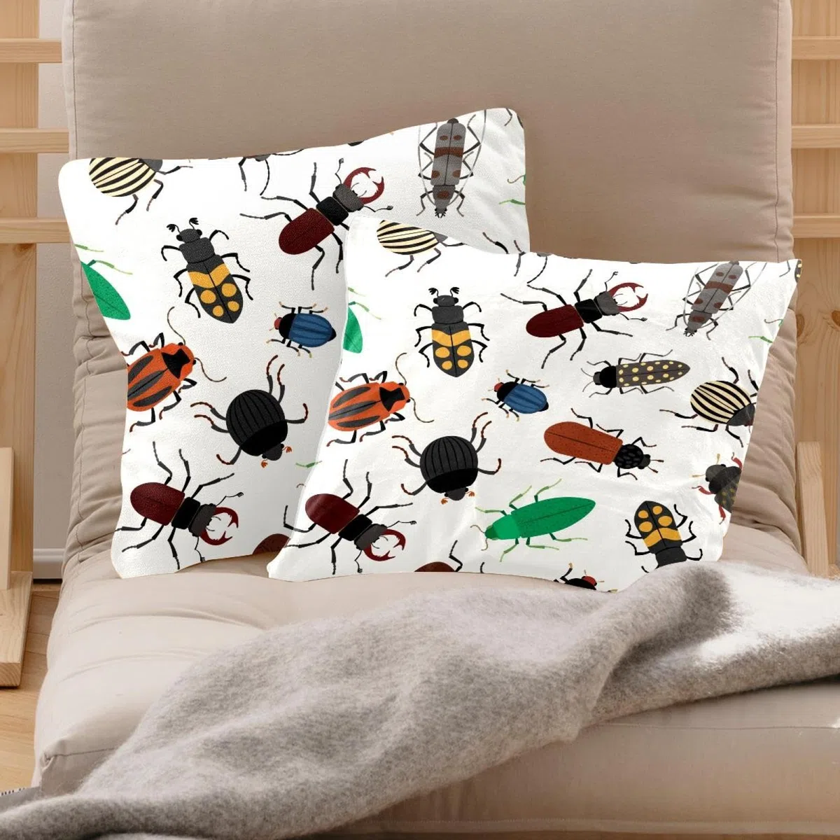 Diversi coleotteri con motivo a insetti, 2 pezzi, quadrati, federe decorative in morbido velluto, per divano, letto, auto, soggiorno, 40 x 40 cm