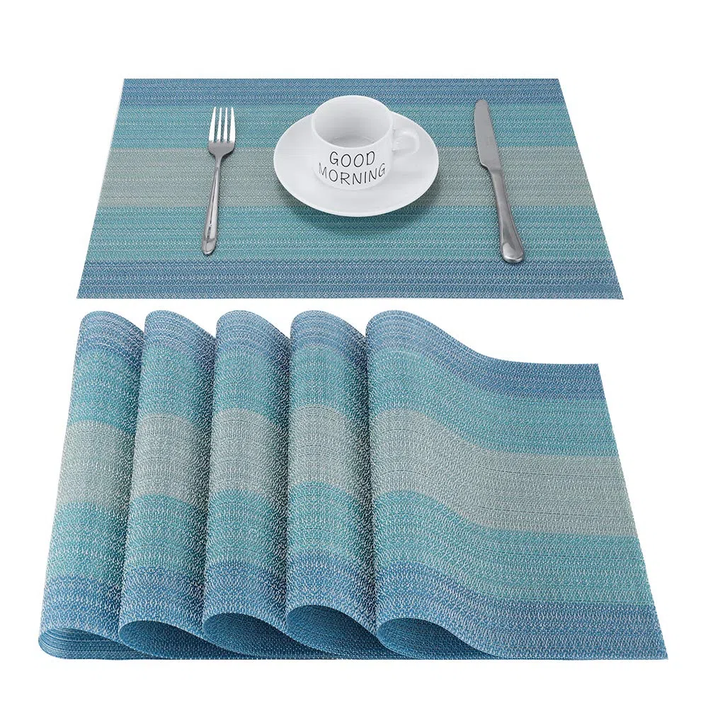 Tovagliette Americana Plastica Lavabili,Facile Pulizia PVC Tovagliette Colazione,Antiscivolo,Antimacchia,Resistenti al Calore,per Cucina Hotels Ristorante Set di 6 (Blu)