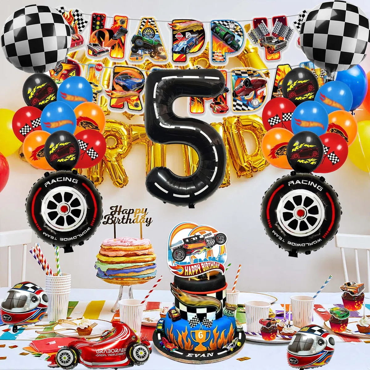 Hot Whels Decorazioni Torta Palloncini Compleanno per Bambini (5 Anni)