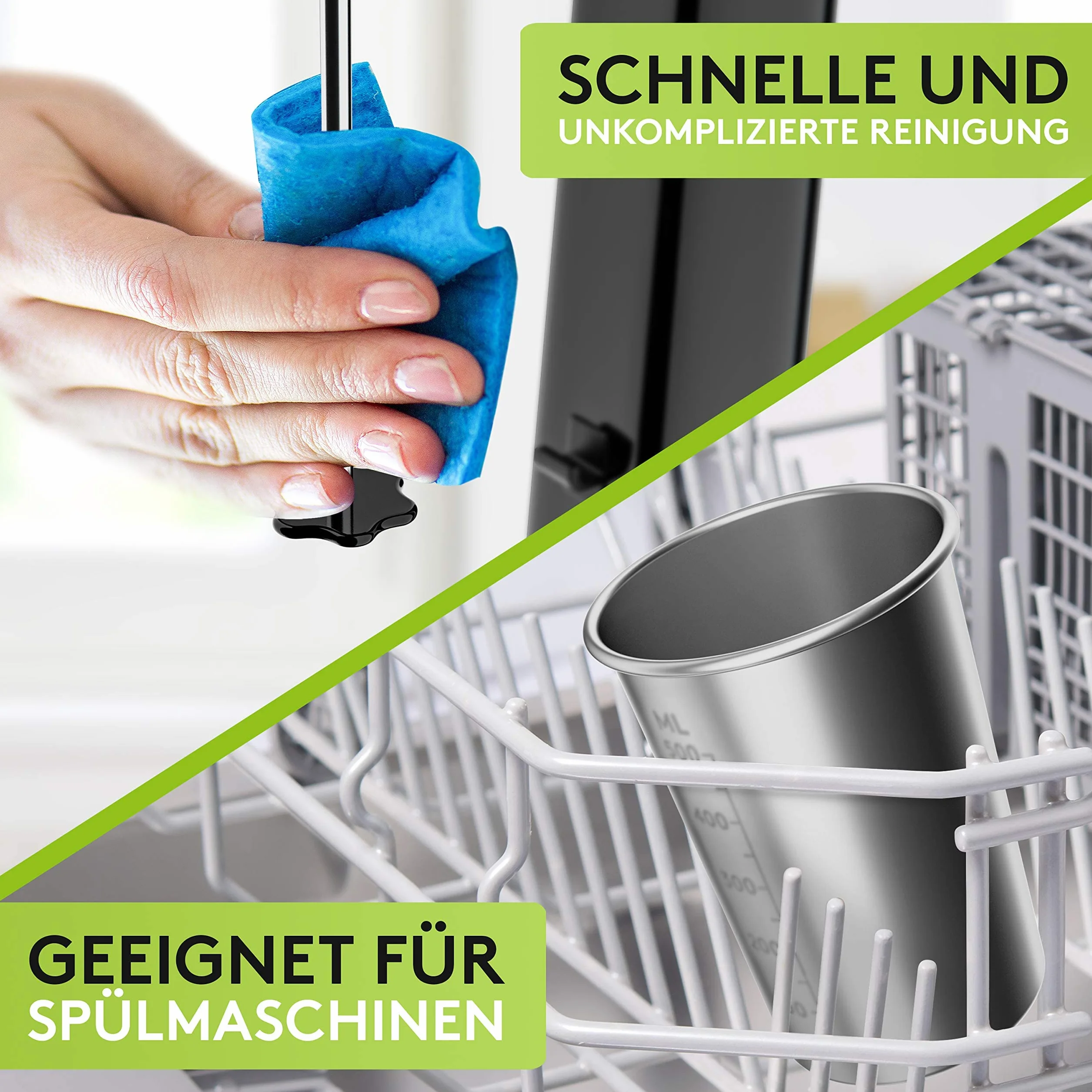 Liebfeld Shaker proteico elettrico – Frullatore a immersione con tazza in acciaio inox da 500 ml, frullato proteico e latte shake, fitness, bianco d'uovo, frullatore frappe, frullatore per frullati