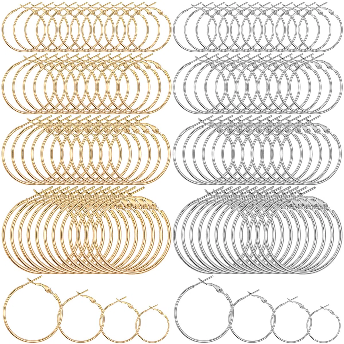 96 Pezzi Cerchi per Orecchini per Creazione di Gioielli Perline Aperte Orecchini Cerchio in Oro Argento Orecchini a Cerchio Rotondi Artigianato Ganci per Orecchini Fai da Te 20mm 25mm 30mm 40mm