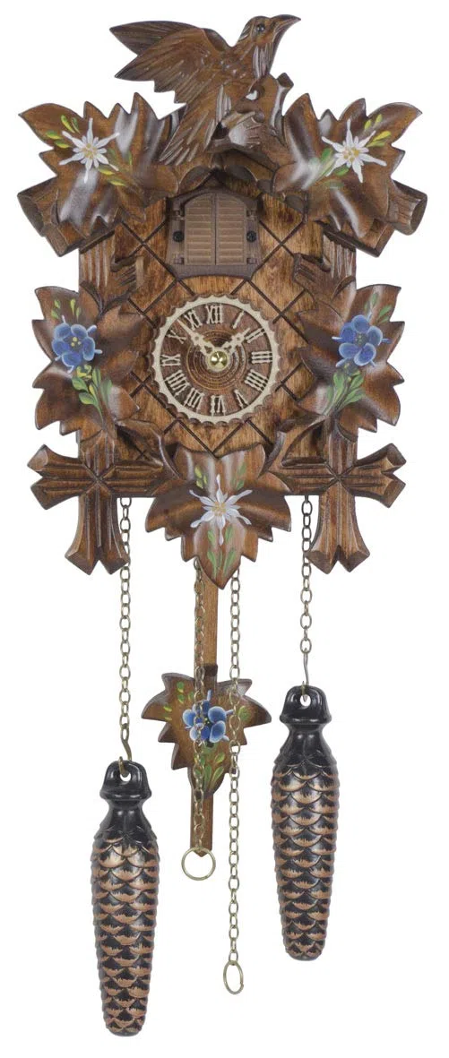 Orologio a cucù Bianco prezioso di Selva – Fatto a Mano in Stile Foresta Nera – Made in Germany – in Noce con Cassa in Legno Verniciato