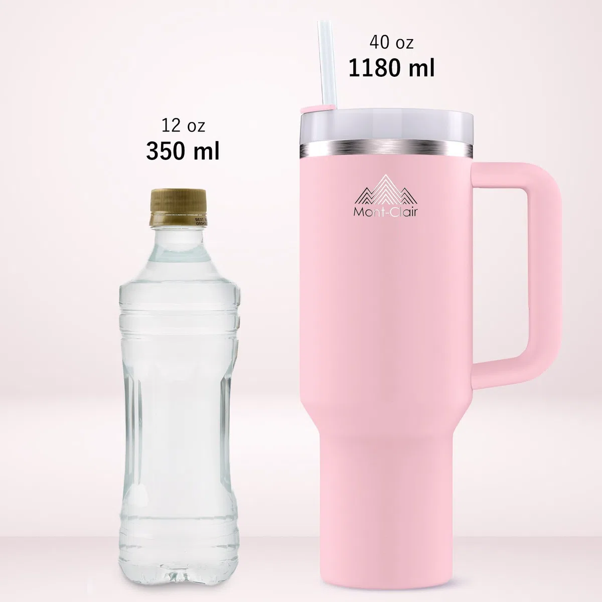 Mont-Clair Tumbler 40oz - Tazza Termica con Cannuccia - Acciaio Inossidabile - Freddo per 11 Ore - Con Ghiaccio per 48 Ore - 1200ml - Rosa