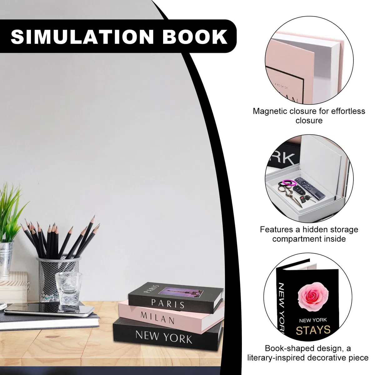 3 Pezzi Libri Decorativi per Arredamento, Scatola Portaoggetti Set Libri in Finto Impilata per Decorazione per Decorazione Domestica, Tavolini da Caffè, Arredamento per Casa Home Decor