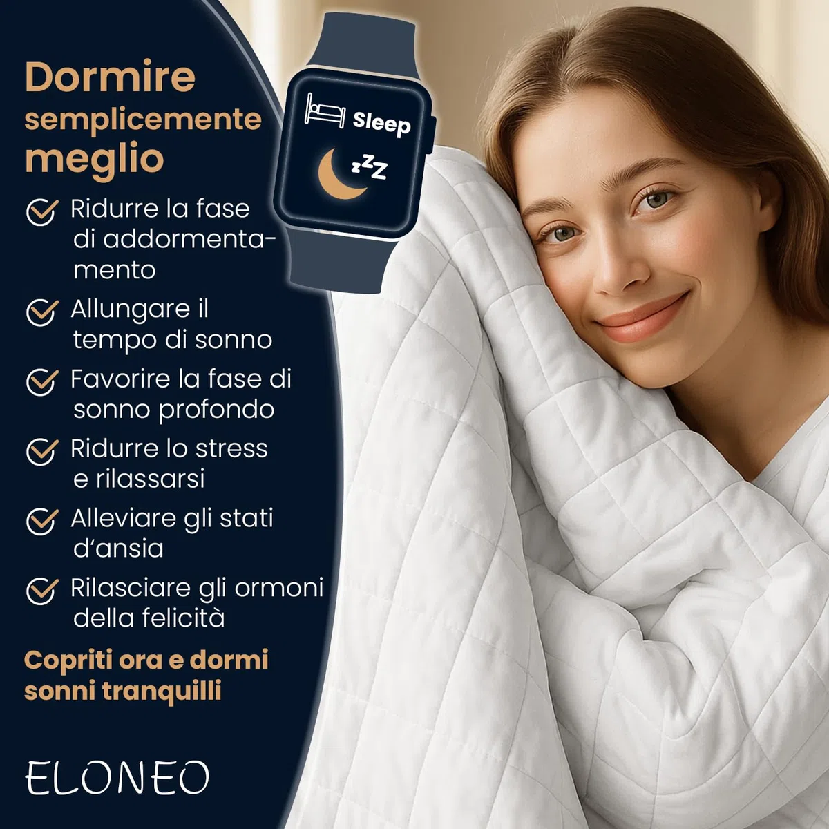 ELONEO Coperta Ponderata 135x200 cm 9 kg, certificata TÜV e Oeko-Tex, Weighted Blanket in 100% cotone, coperta rilassante e terapeutica antistress, coperta pesante per dormire