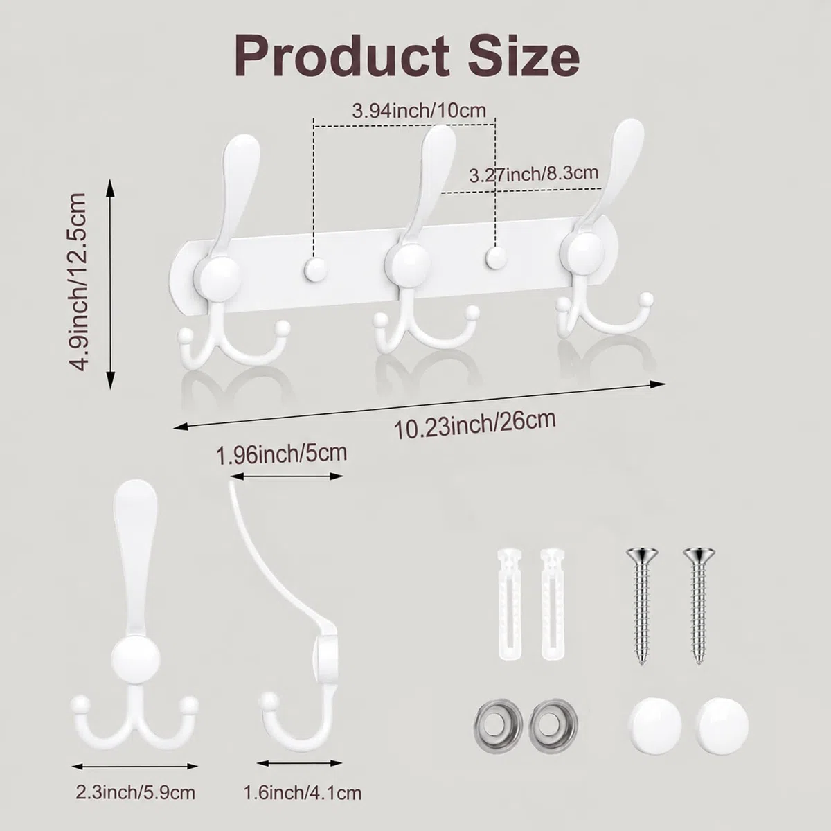 YUNISS Appendiabiti da parete, 3 ganci in acciaio inox per cappotti, cappelli, accappatoi, asciugamani, in ingresso nel fango, colore bianco, 1 confezione da 3 ganci