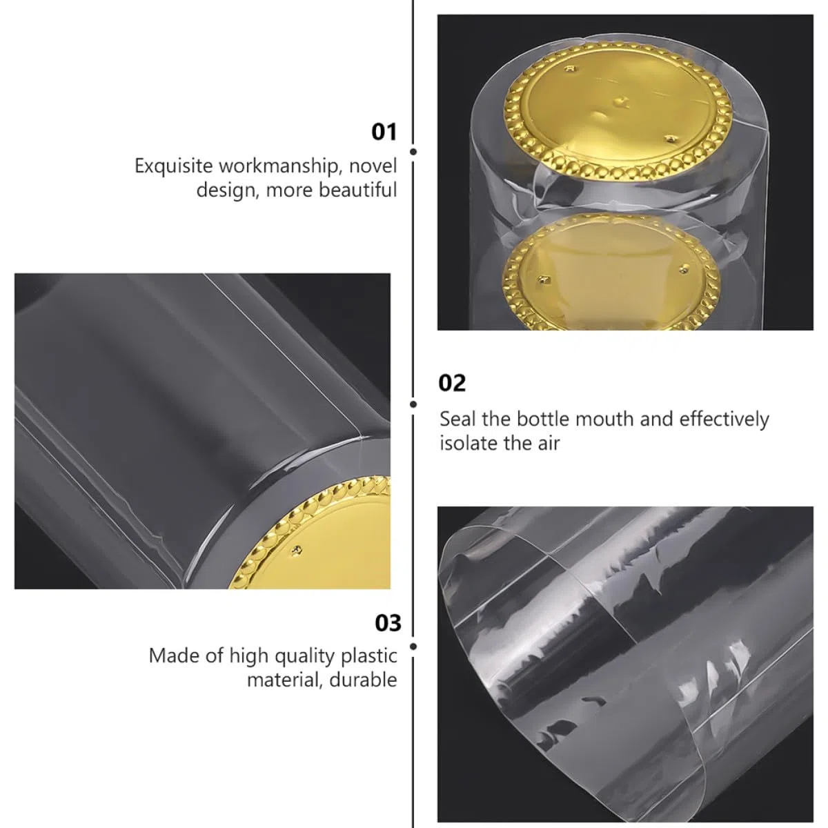 KALLORY Capsule Termorestringenti Trasparenti per Bottiglie di Vino da 30mm, Confezione da 200 Pezzi in Plastica, per Imbottigliamento e Conservazione del Sapore