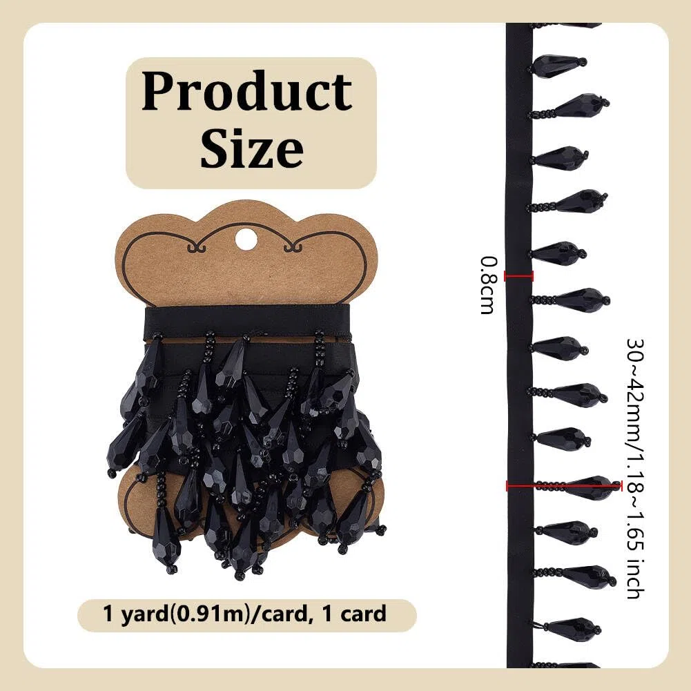 OLYCRAFT 0.9m Frangia di Perline Nere Frangia Decorativa di Perline Frange A Goccia per Matrimoni Spose Fai Da Te Cucito Artigianato Decorazioni per La Casa Abbigliamento Decorazione