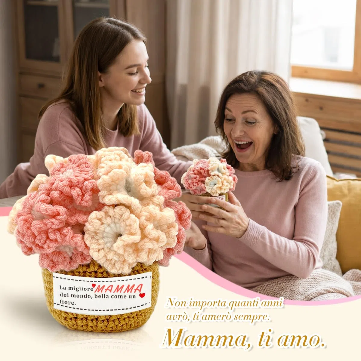 Regalo Mamma, Regalo Mamma Compleanno Decorazioni per la Vaso con Garofani all'uncinetto, la Migliore Idea regalo per la festa della mamma