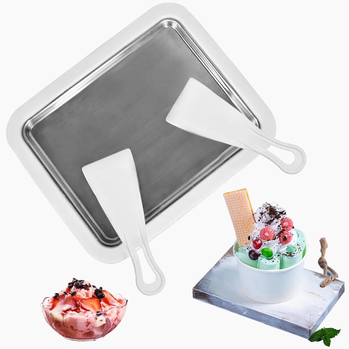 ACTOYS Ice Cream Rolls Machine, Piastra Fredda Per Gelato, Macchina per Gelato con 2 Spatole, Rolled Ice Cream Maker, Creatore di Gelato Istantaneo per Sorbetto, Yogurt Congelato- Bianco