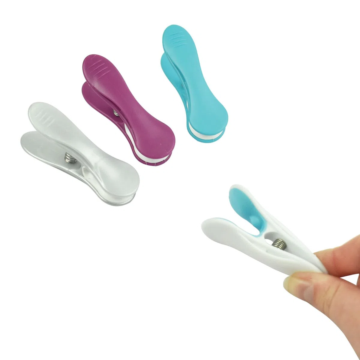 LAGUELLE | 40 Mollette con Clip ANTISCIVOLO | Produzione Francese - Resistenti e Sicure - Colori: Grigio, Bianco, Blu, Viola