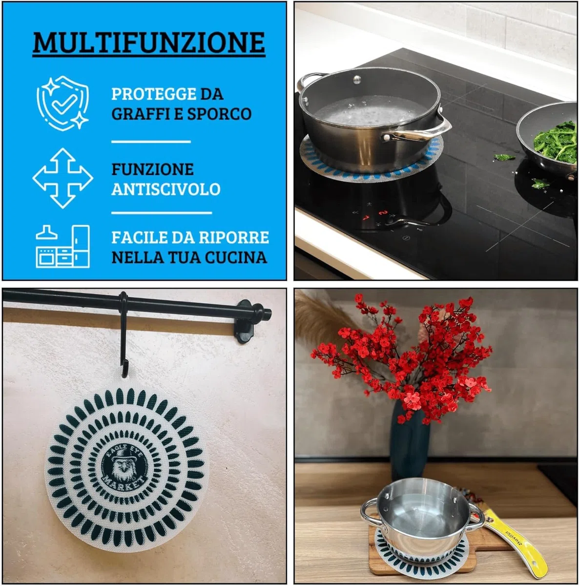 Protezione Piano Induzione | Copri Piano Cottura | Tappetino Piano Induzione | Effetto Cambia Colore | Copri Piastra Induzione | Set 2 pezzi 18cm e 2 pezzi 22cm