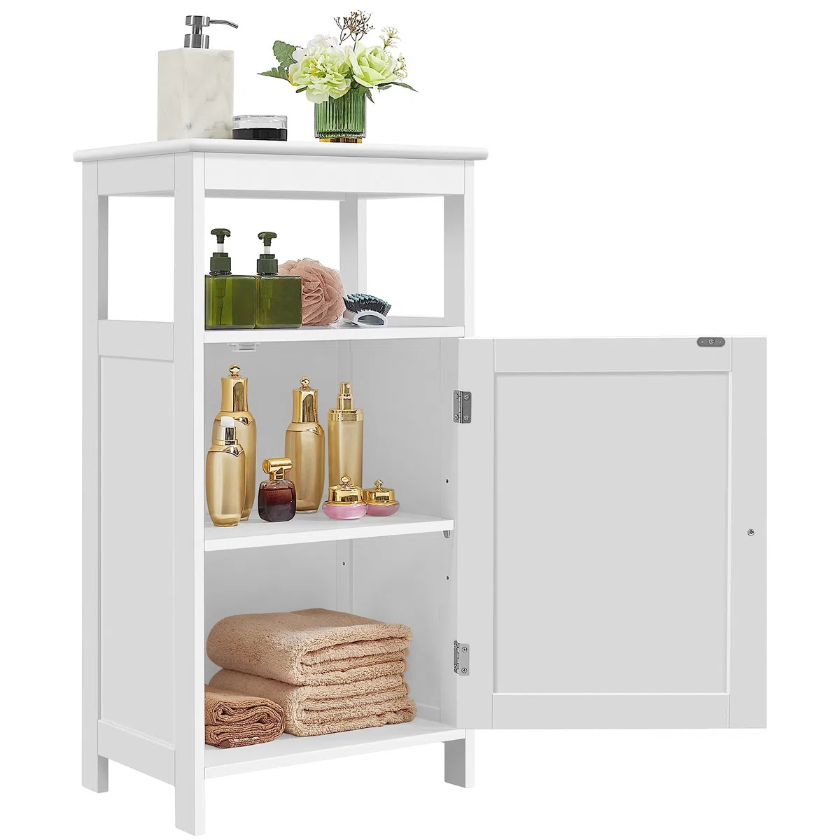 Yaheetech Mobile da Bagno Armadietto da Terra Autoportante Mobiletto in Legno con Ripiano Regolabile Armadio con Anta e Scomparto Multiuso Bianco 45 x 30 x 83,5 cm