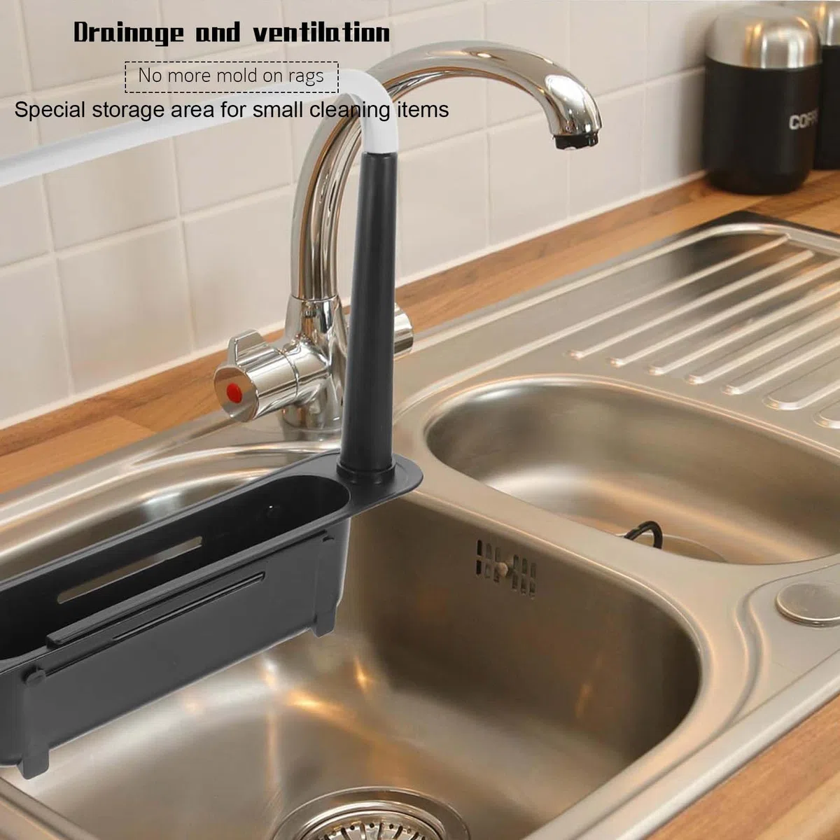 Porta Spugne Lavello Cucina 32-38CM Scalabile Porta Spugna Cucina Lavello Organizer Lavello Cucina Portaspugne per Lavello Cucina Porta Spugne Cucina per Disporre Stracci Spugne (Nero)