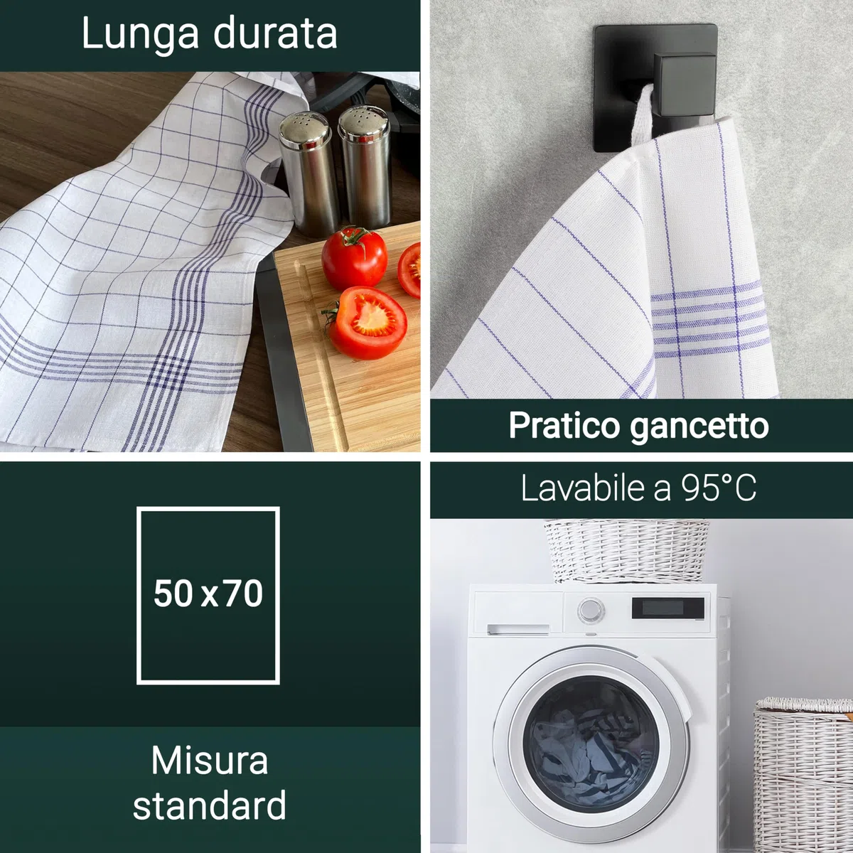 ZOLLNER 5 strofinacci, 50% cotone e 50% lino, 50x70 cm, blu
