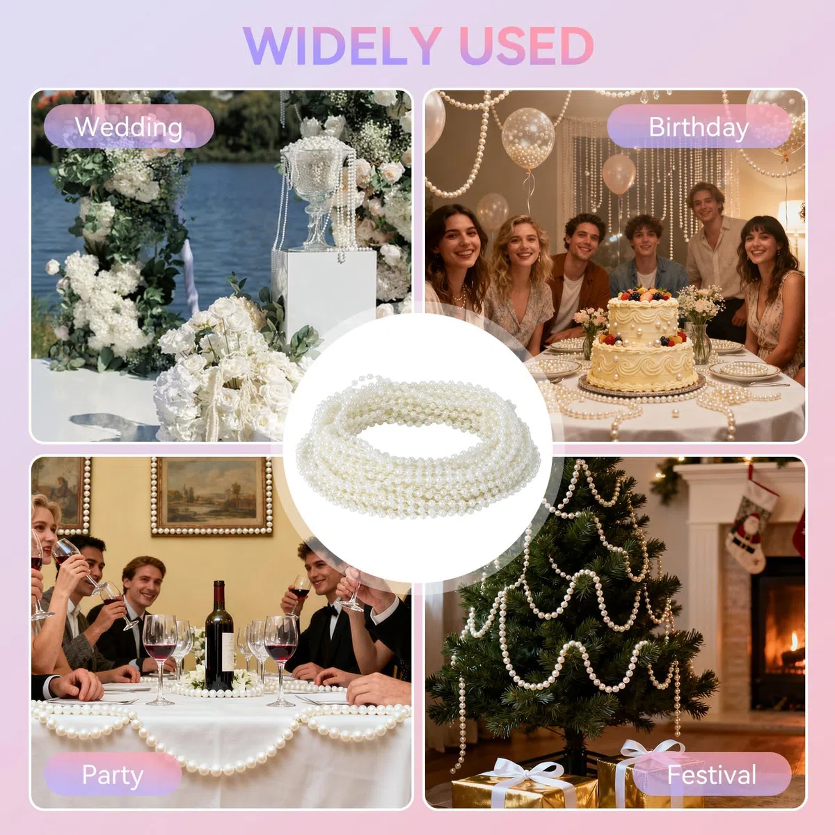 Perle artificiali, fili di perle da 10 m per decorare, ghirlanda di perle finte bianche, rocchetto di filo, decorazione per festa di nozze, decorazioni per albero di Natale (4mm beige)