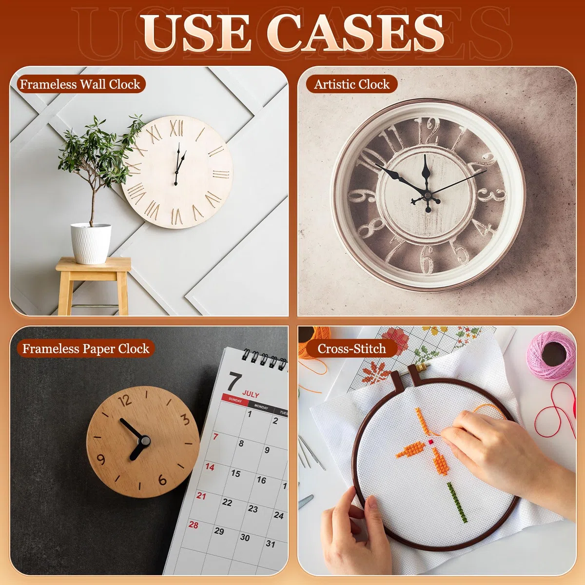 PATIKIL Kit Lancette Orologio, 16 Set Parti Lancette Orologio In Alluminio Sostituzione Meccanismo Movimento Per Riparazione DIY Decorazione Casa Soggiorno Camera Da Letto, Stile Bianco 4