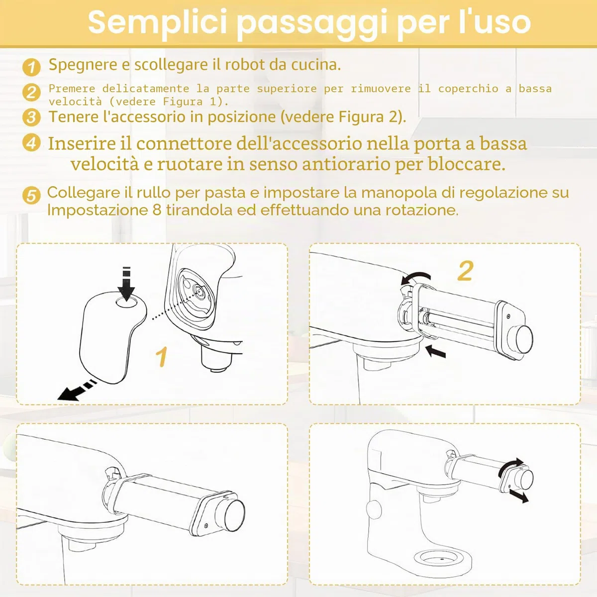 Inserto per pasta in acciaio inox 304, adatto per robot da cucina Kenwood, accessori per pasta con manopola girevole, 8 spessori regolabili, rullo per pasta Kenwood accessori Kmix, argento