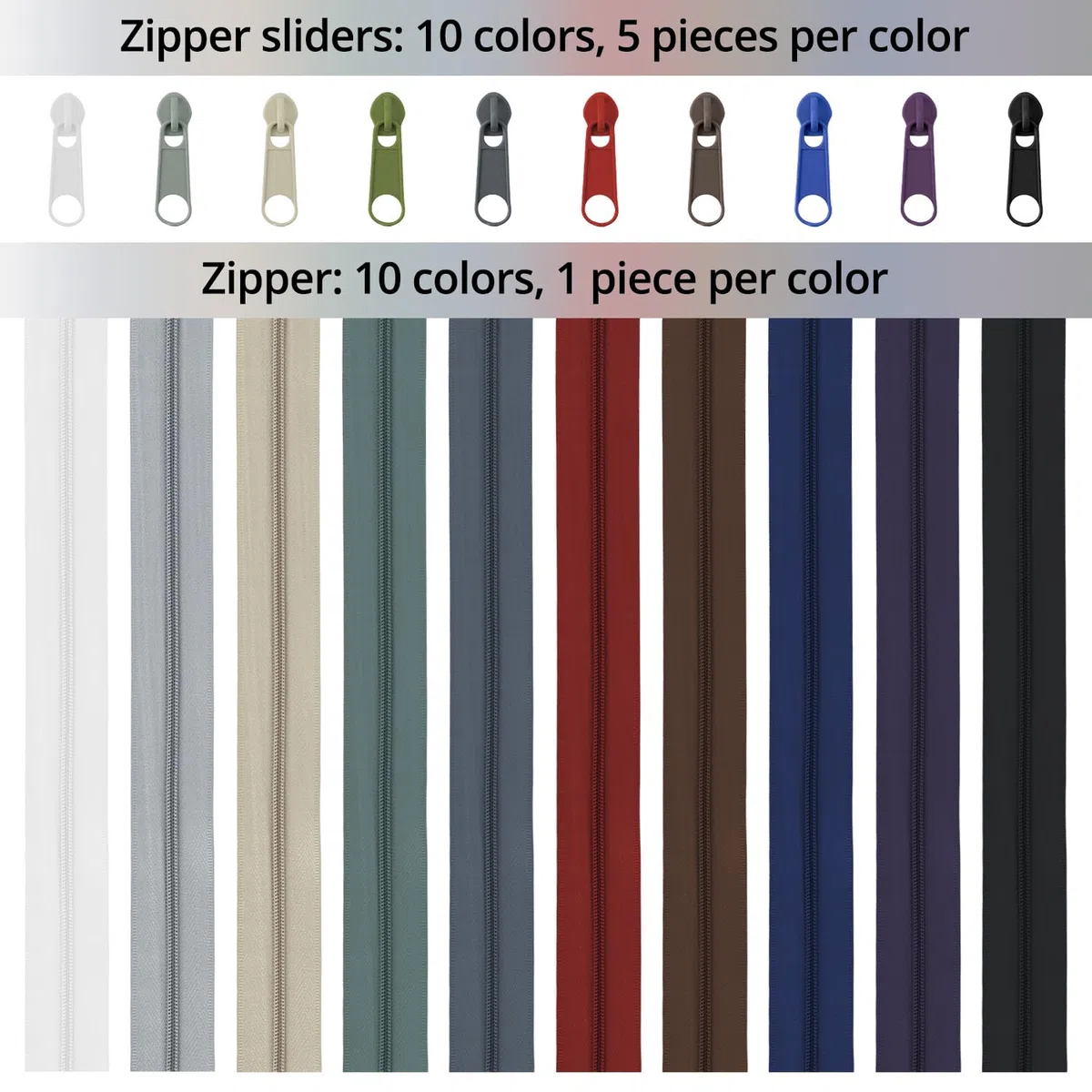 QWORK® Set di cerniere in nylon da 2.6 cm, cerniere a 10 colori con cursore e cerniera,per cucito e artigianato, 30 m totali