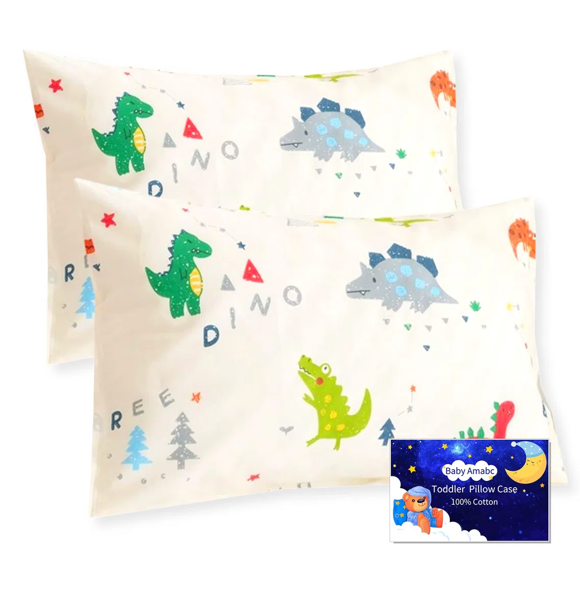 federe 40x60 bambini - Federa Cuscino Puro Cotone Set di 2 Tessuti Chiusura a Busta - Confortevole Federa Decorativa per Cuscino da Viaggio, Modello di Dinosauro, Regali di Natale per ragazzo