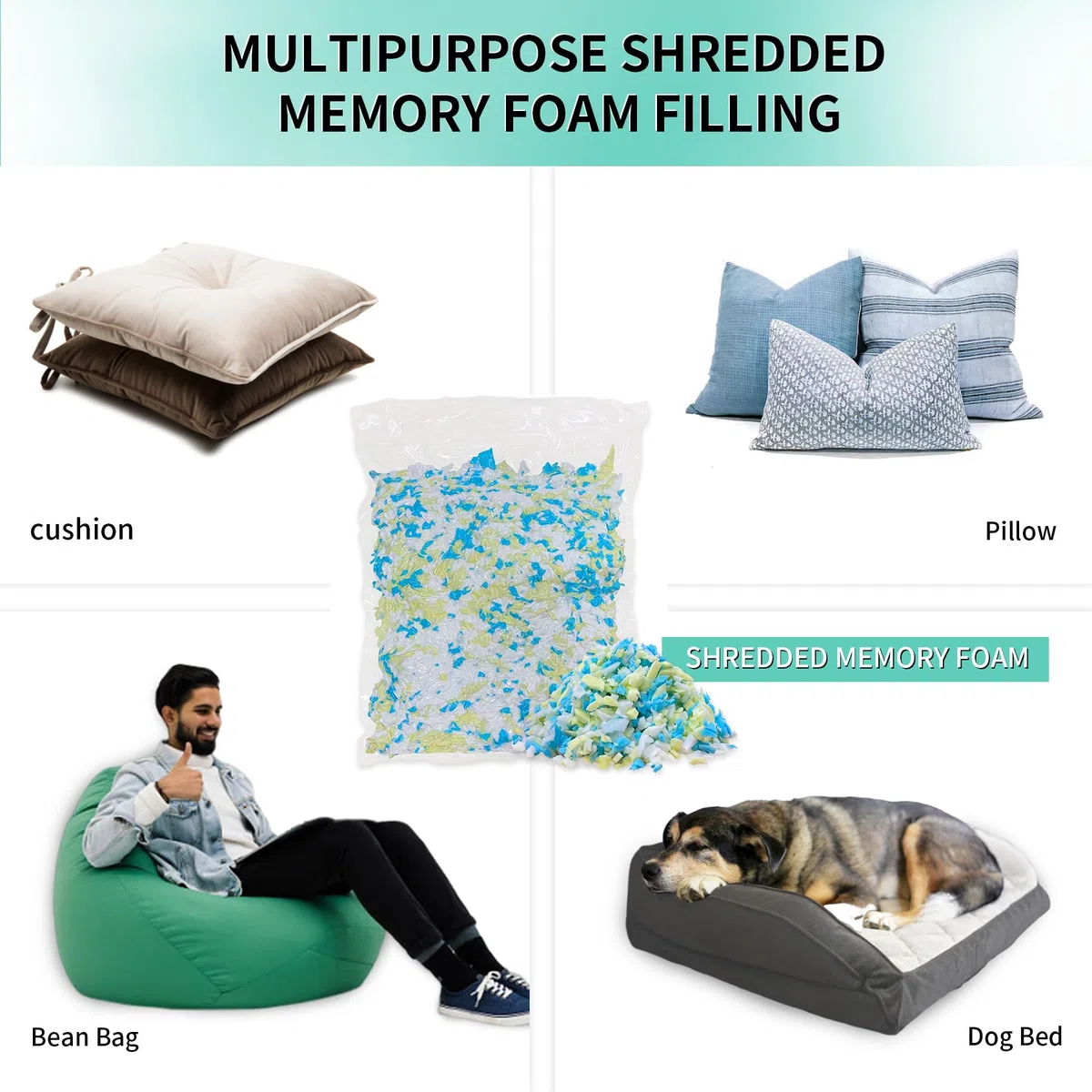 Imbottitura in memory foam da 4,4 kg per pouf, aggiunta di particelle di gel, accogliente e morbida, ideale per riempire sacchi per bambini, cuscini, cucce per cani, cuscini per divano