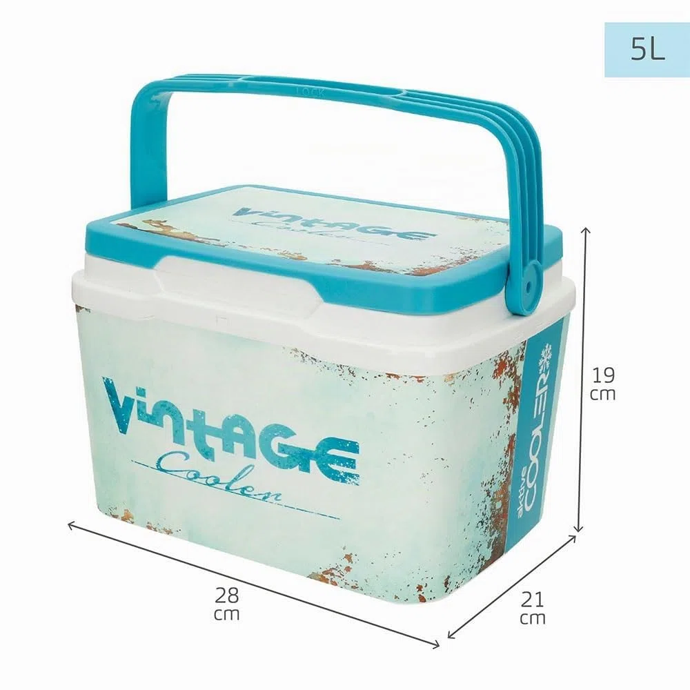 AKTIVE Borsa frigo rigida da 5L, Stile classico, Plastica resistente, Isolamento in poliuretano superiore, Mantiene il fresco fino a 15 ore, Coperchio con chiusura sicura, Design blu (62392)