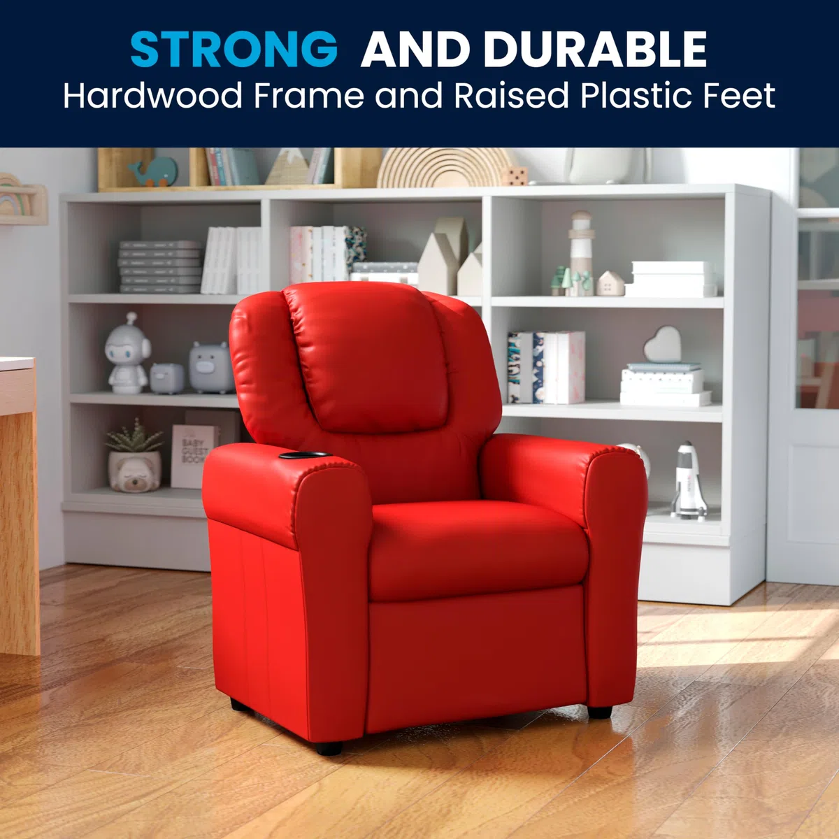 Flash Furniture Contemporary beige vinyl Kids Recliner with Cup Holder e poggiatesta Red