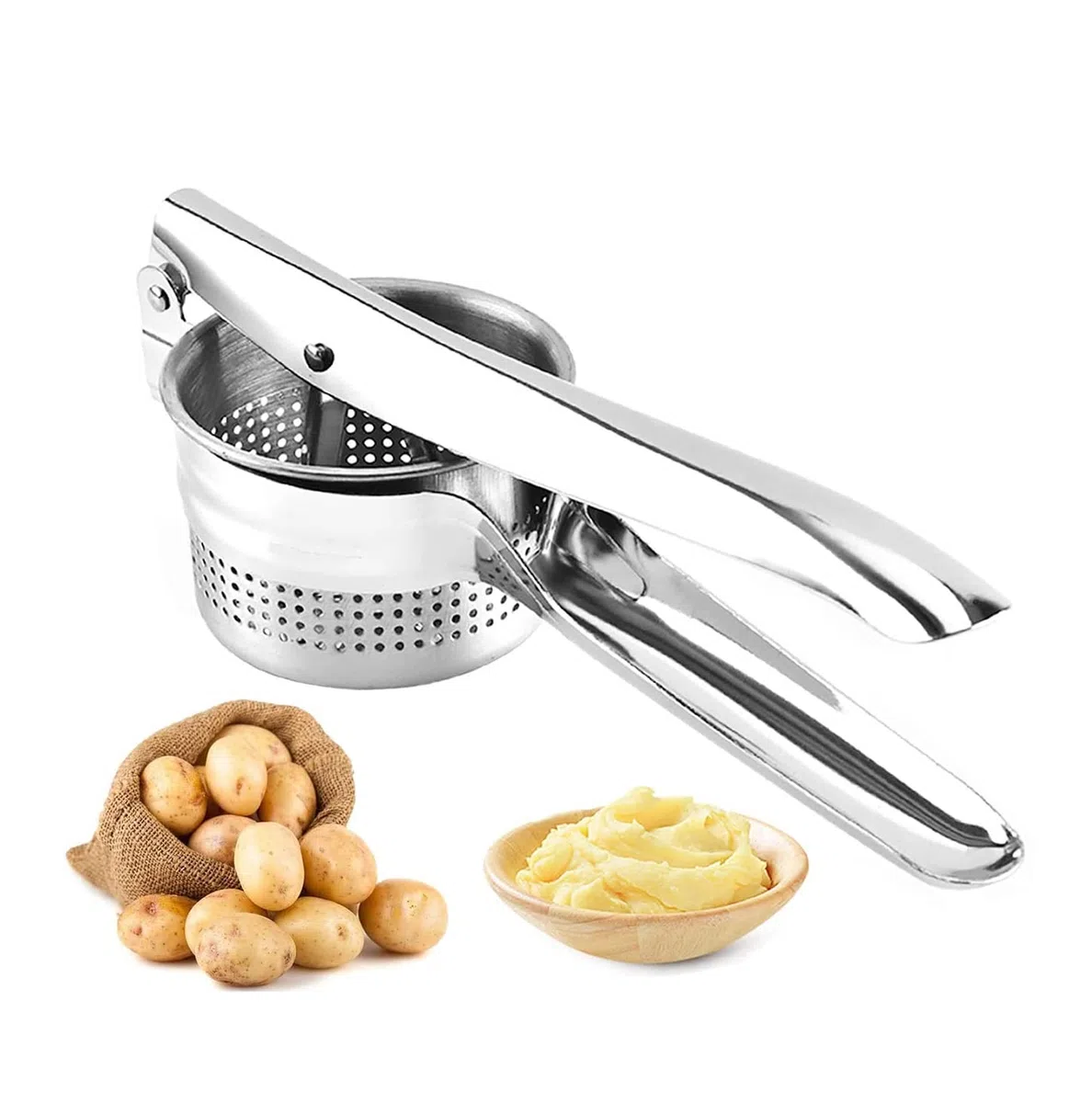 Schiacciapatate in acciaio inox, strumento di qualità commerciale per schiacciare frutta o cibo