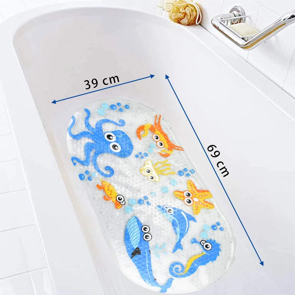 Tappetino per vasca da bagno con ventose, antiscivolo, motivo cartone animato, tappetino antiscivolo per bambini, 39 x 69 cm