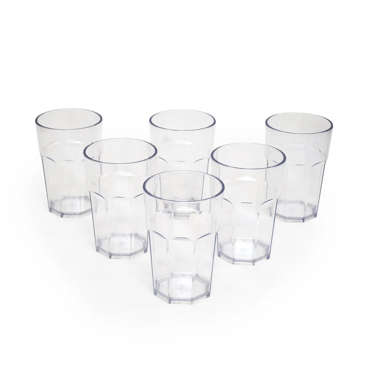 OMADA Design Set di 6 Bicchieri bar, per Cocktail, da bibita o long drink 42,5 cl, altezza 12,5 cm in plastica, infrangibili, impilabili forma ottagonale e lavabili in lavastoviglie linea Unglassy