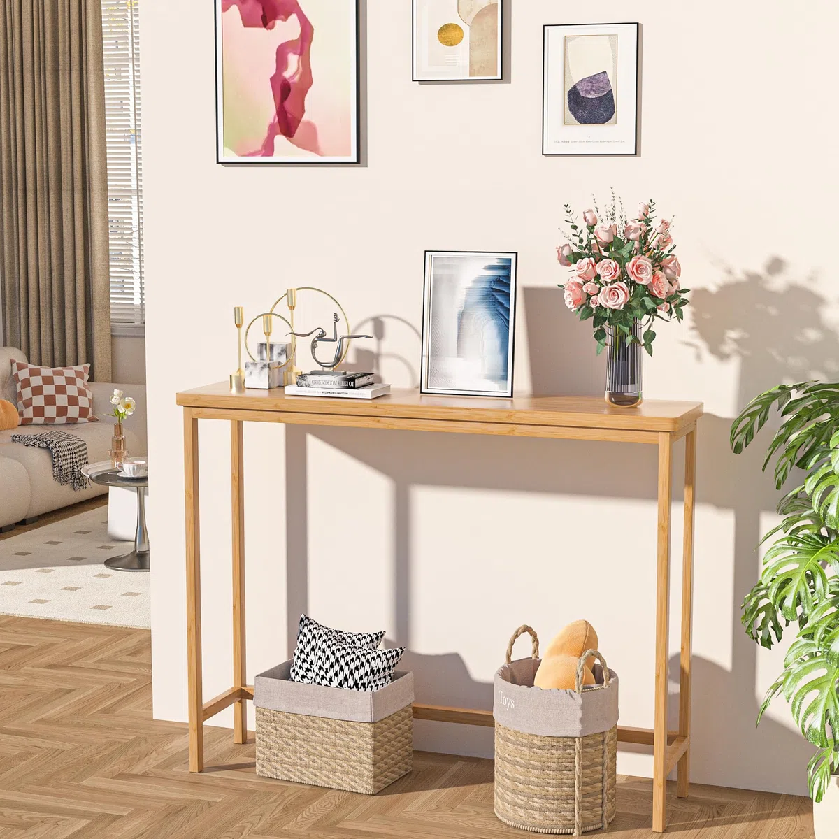 VASMIA Consolle Ingresso,Tavolo Consolle, 100 cm Tavolo Console Stretto,Tavolino da Divano Bambù per Soggiorno, Corridoio,Assemblaggio Semplice,Naturale