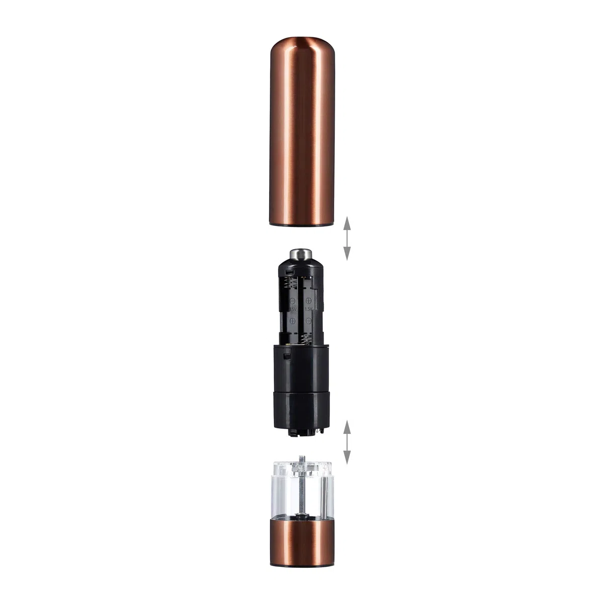 Relaxdays Macina Pepe e Sale, Acciaio con Macinino in Ceramica, Funzionamento a Batterie, Illuminazione LED, Bronzo