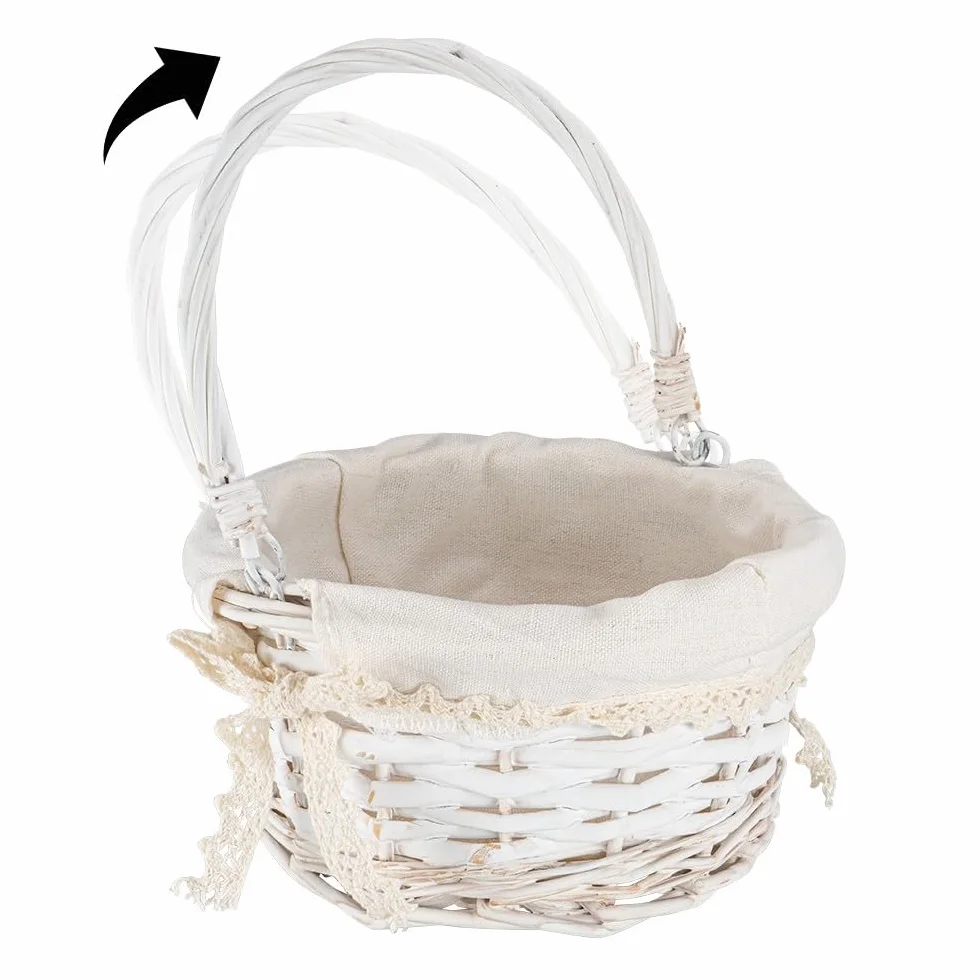 Ideen mit Herz Cesto di vimini | Cesto in legno con tessuto | Confezione regalo | Decorazione | 3 misure | Shabby Chic | Cesto di fiori (bianco)
