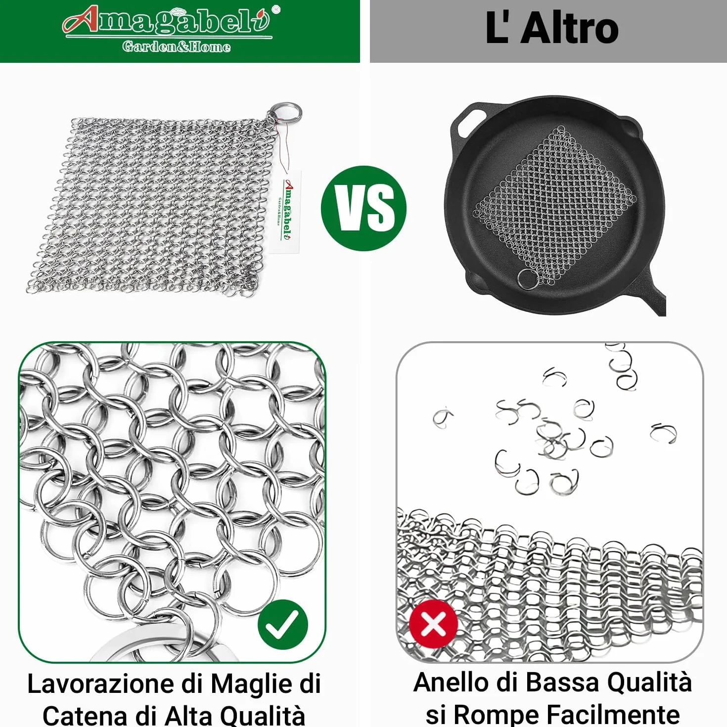 Amagabeli - Pulitore per ferro da giardino, in acciaio inox, 316L, per padelle in ghisa, forni olandesi, padelle in ghisa, griglia, griglia, padella 20,9 x 15,2 cm