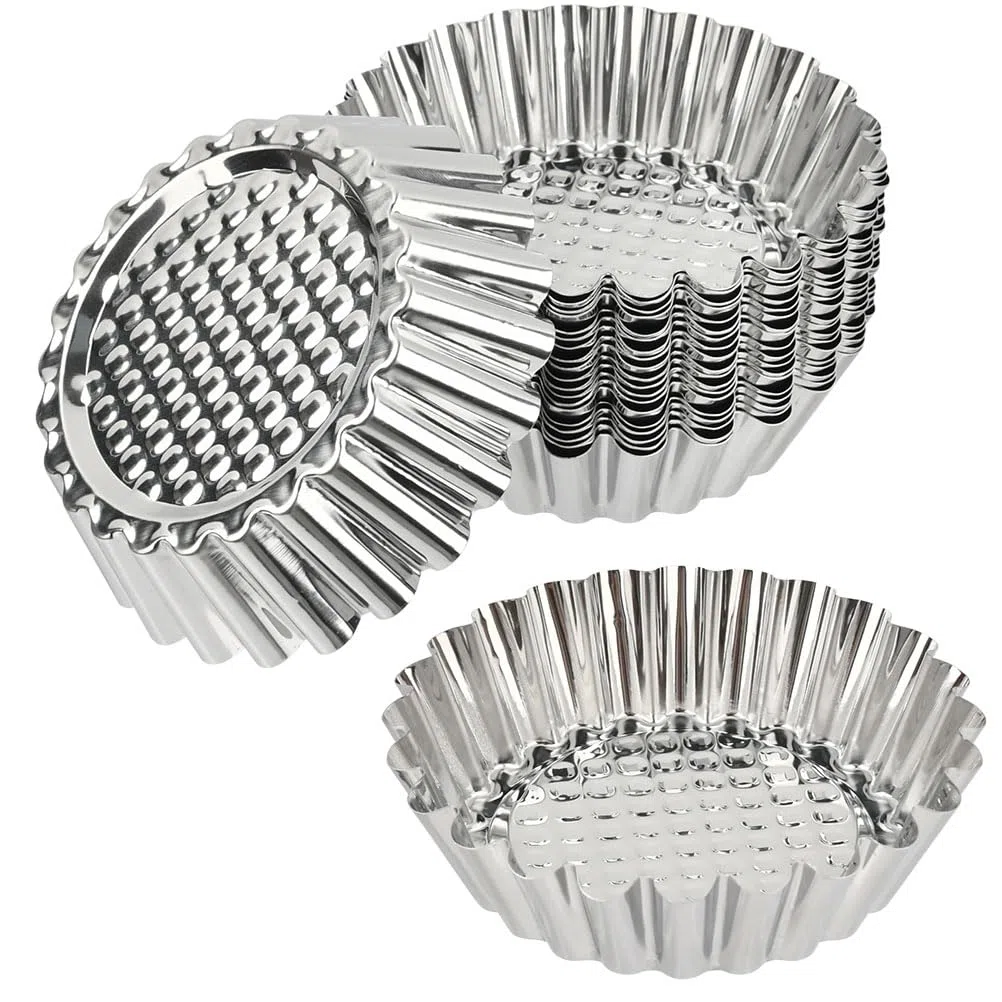 OTYMIOW Stampi di Crostate di Uova 20PCS Pirottini in Acciaio Inox 430 Alimentare, Stampo Torta Cupcake, Stampo Mini per Tortine Antiaderente Formine Muffin, Stampi Budini Formine Crostatine Dessert
