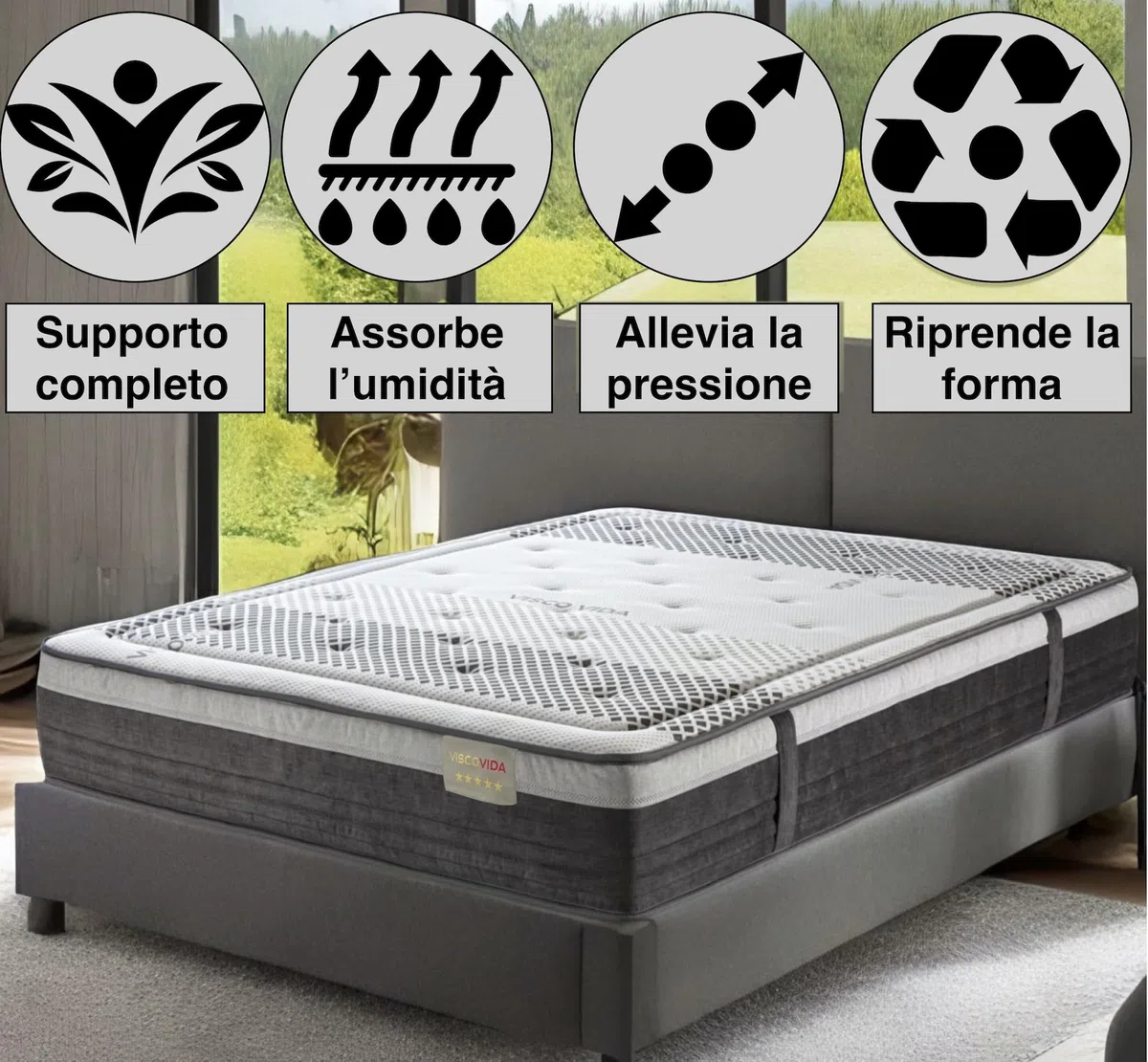 Materasso Matrimoniale 160x200 Memory Foam 27 cm Ergonomico e Ortopedico, Alta Densità HR, Fermo e Traspirante, Antibatterico e Ipoallergenico – Certificato Oeko-Tex – Ideale per Dolori alla Schiena