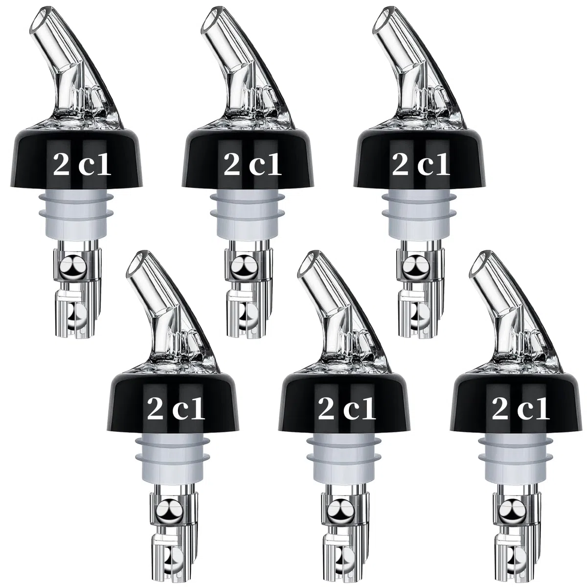 6 beccucci per liquori, 2 cl, dosatore per Bottiglie per Cocktail, Universale, per Vino e Grappa, in plastica