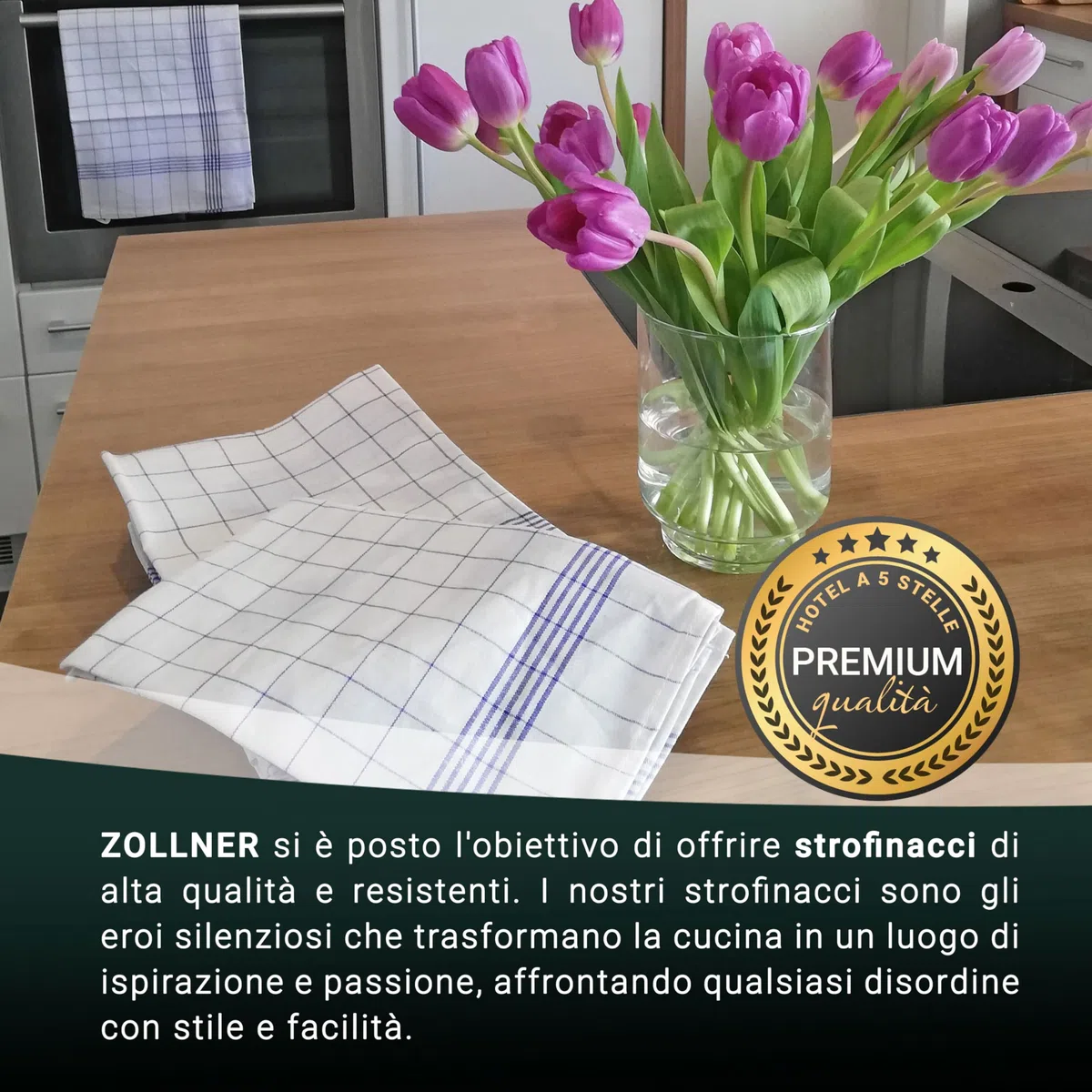 ZOLLNER 5 strofinacci, 50% cotone e 50% lino, 50x70 cm, blu
