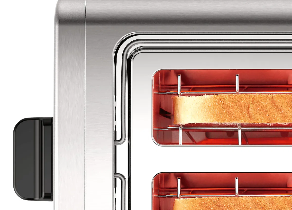 Bosch Tostapane Compatto TAT3P420, 970 W, Tostatura Uniforme, Espulsione Automatica, Vassoio Raccogli-Briciole, Funzione Scongelamento e Riscaldamento, Spegnimento Automatico, Acciaio Inox, Nero