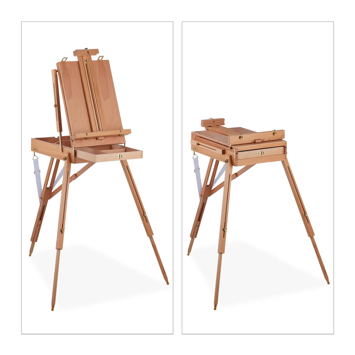 Relaxdays Cavalletto Pittura Portatile, Valigetta per Adulti con Cassetto, Altezza & Inclinazione Regolabile, Naturale